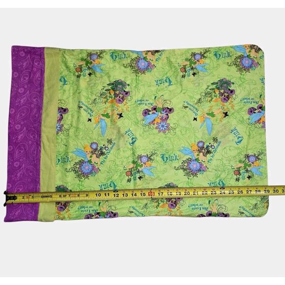1Tinkerbell Pillowcase Standard 20x29 Fairy Tink Pixie Dust Flowers Green Purple - Picture 4 of 11